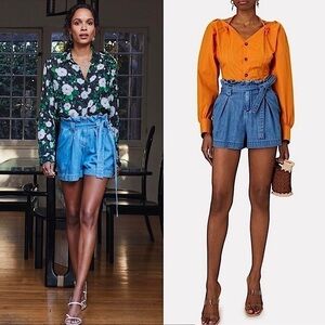 NWT L’AGENCE High Rise Paperbag Waist Soft Denim Tie Belt Pleated Jean Shorts 25